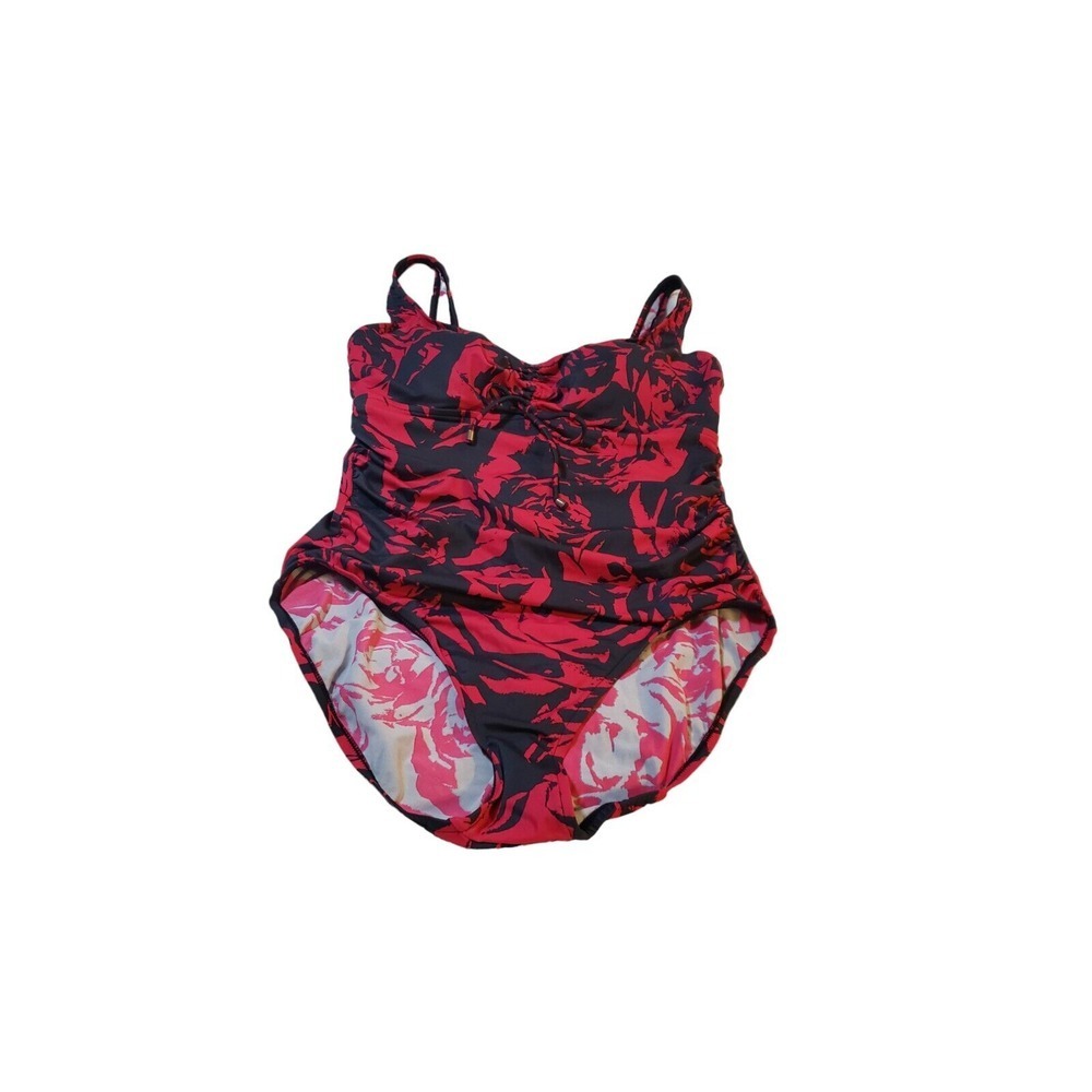 Aqua Green Women's Floral Cinched Gray and Pink Swim‎ Suit XL Tummy Concealing